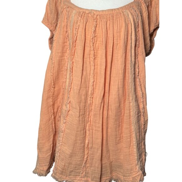 Free People Womens M Peach Angel Mini Dress Babydoll 100% Cotton Boho Chic Gauze - Picture 3 of 12